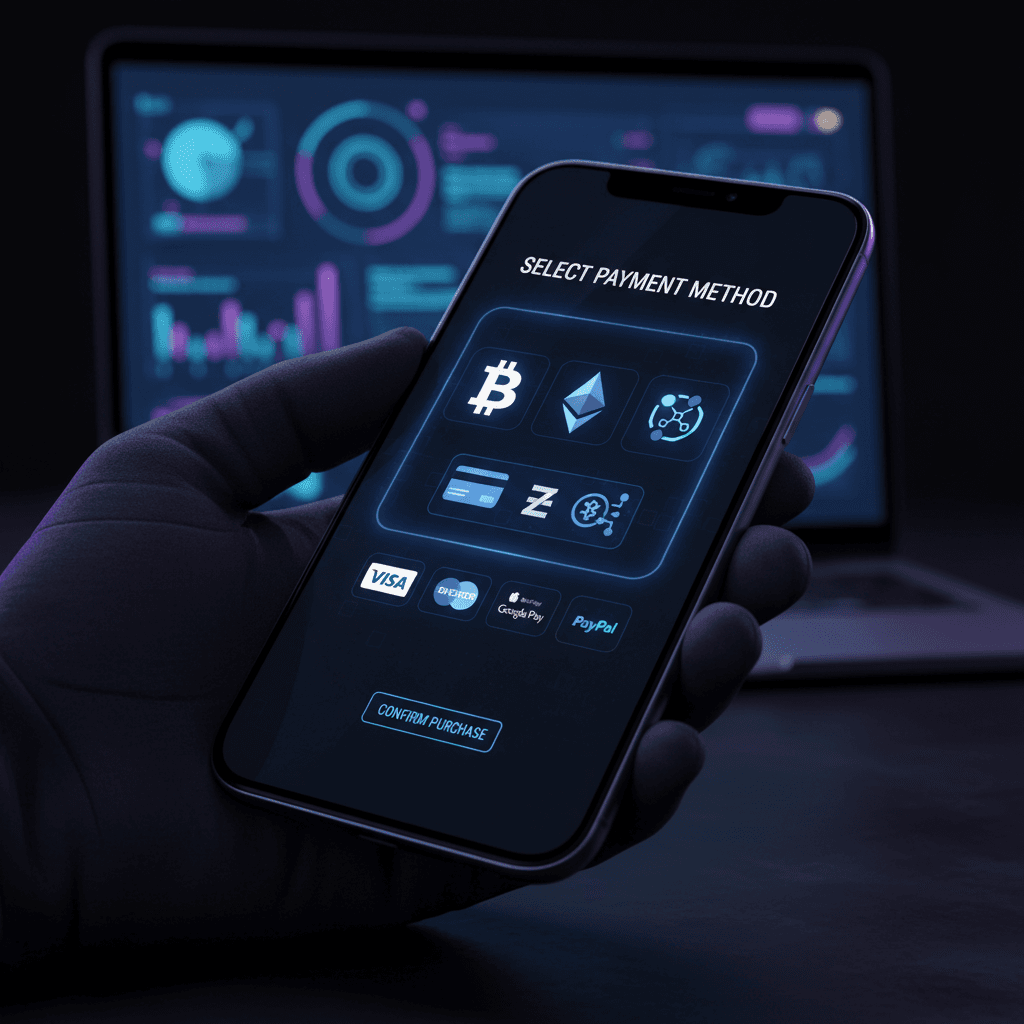 Payment gateway interface with cryptocurrency and card options