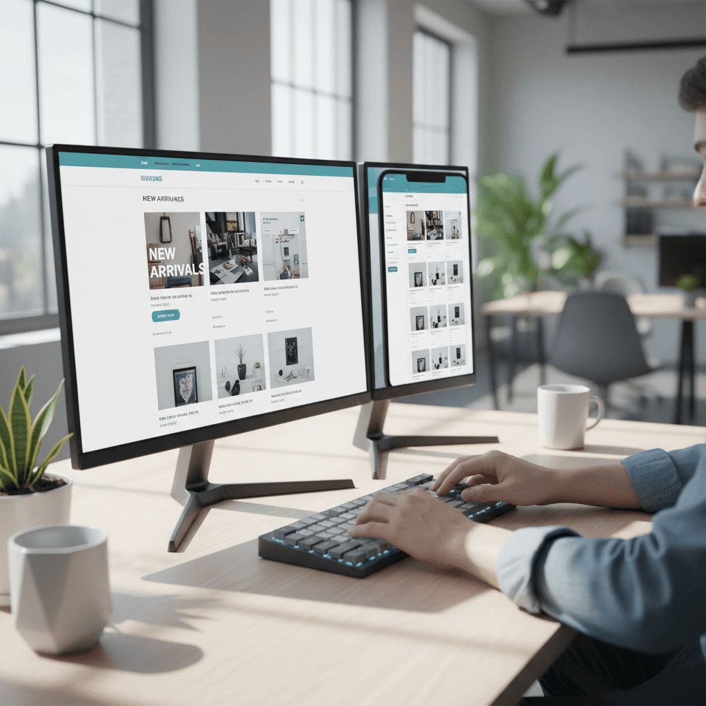 Website development workspace with responsive designs
